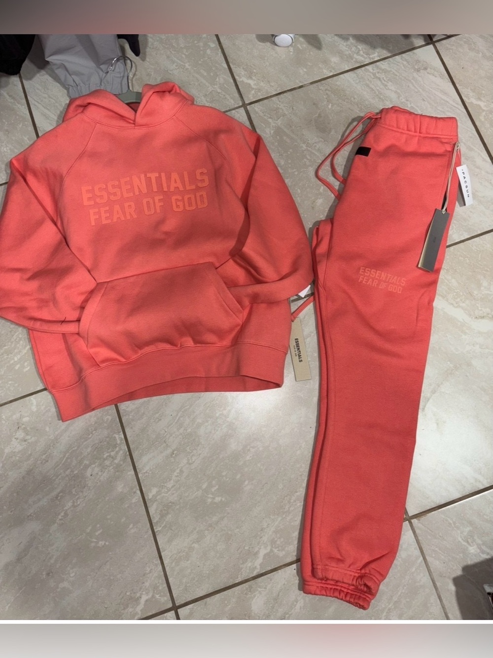 Essentials Kids Coral-Orange Hoodie & Joggers Set